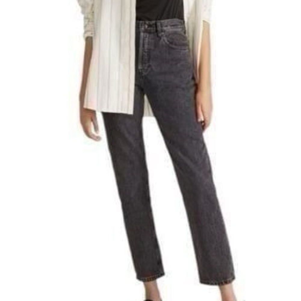 Everlane The Cheeky Crop Washed Black High Rise Straight‎ Leg Denim Jeans